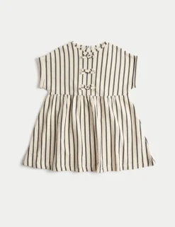 Pure Cotton Striped Bow Dress (2-8 Yrs)