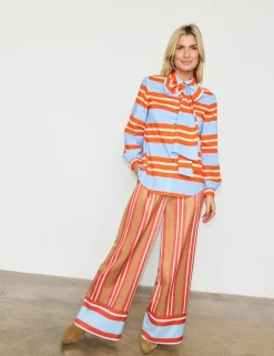 Pure Cotton Striped Bow Tie Neck Relaxed Shirt