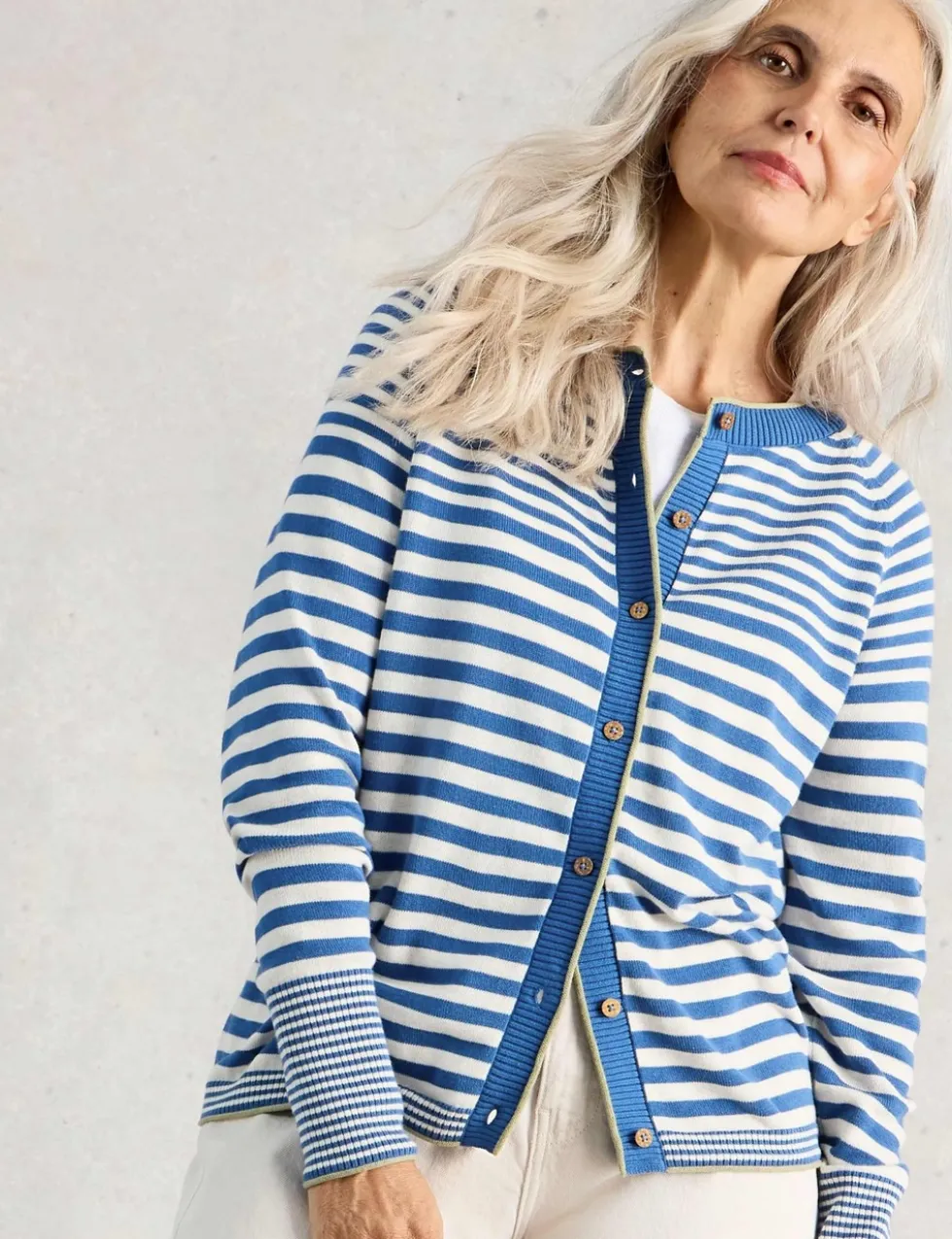 Pure Cotton Striped Button Through Cardigan