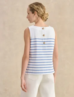 Pure Cotton Striped Button Detail Top
