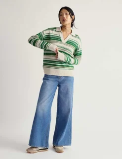 Pure Cotton Striped Collared Relaxed Jumper