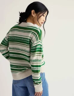 Pure Cotton Striped Collared Relaxed Jumper