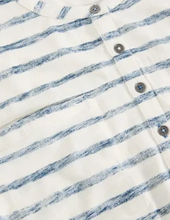Pure Cotton Striped Collarless Shirt