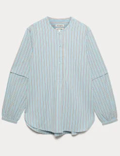 Pure Cotton Striped Collarless Shirt