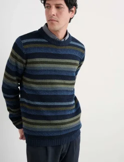 Pure Cotton Striped Crew Neck Jumpers