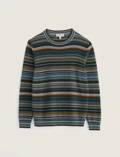 Pure Cotton Striped Crew Neck Jumper