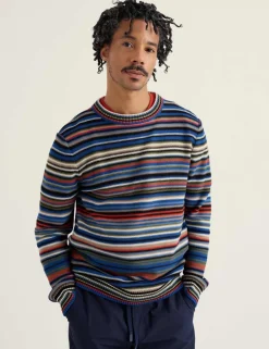 Pure Cotton Striped Crew Neck Jumper