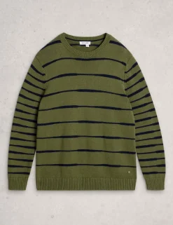 Pure Cotton Striped Crew Neck Jumper