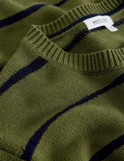 Pure Cotton Striped Crew Neck Jumper