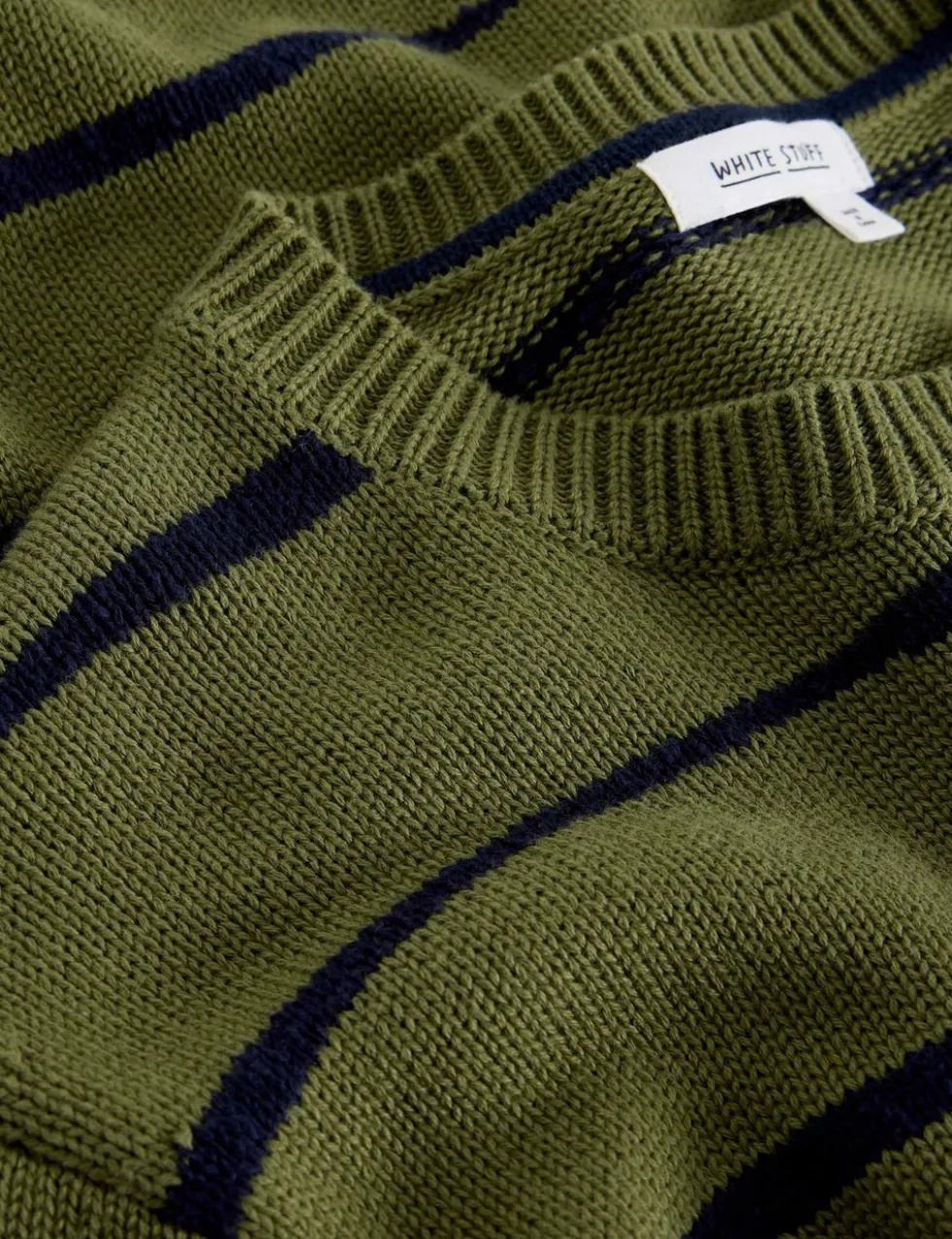Pure Cotton Striped Crew Neck Jumper