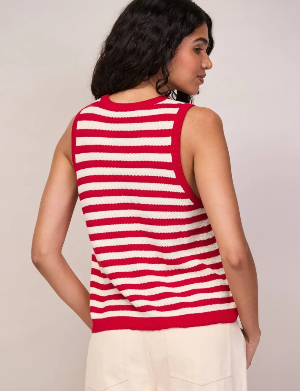 Pure Cotton Striped Crew Neck Vest Top