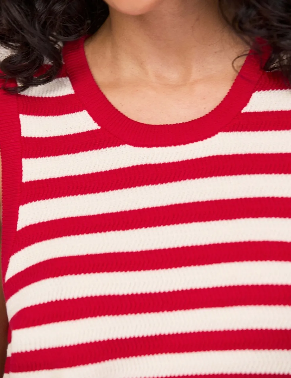 Pure Cotton Striped Crew Neck Vest Top
