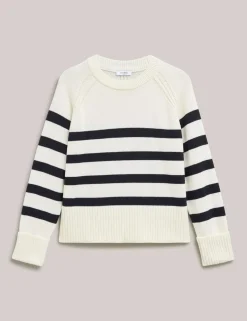 Pure Cotton Striped Crew Neck Jumper