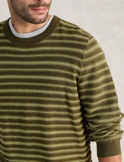 Pure Cotton Striped Crew Neck Jumper