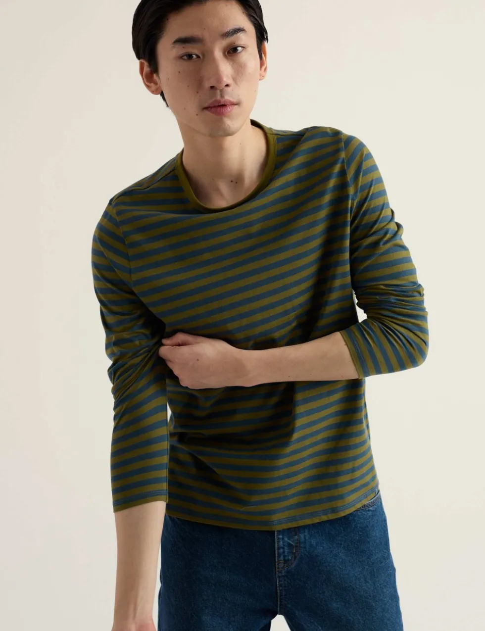 Pure Cotton Striped Crew Neck Top