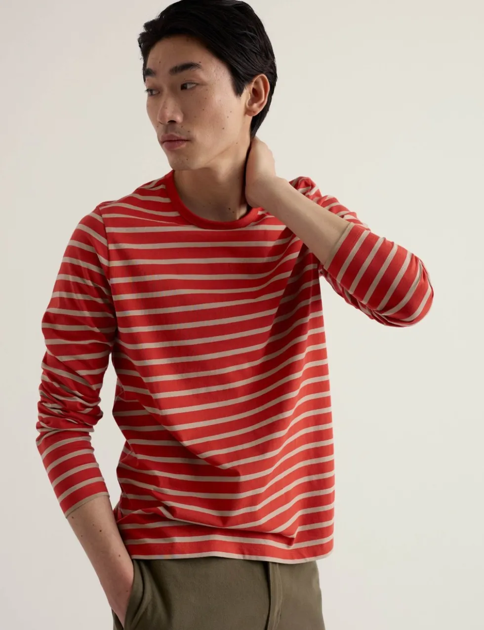 Pure Cotton Striped Crew Neck Top
