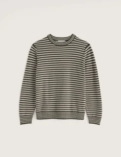 Pure Cotton Striped Crew Neck Jumper