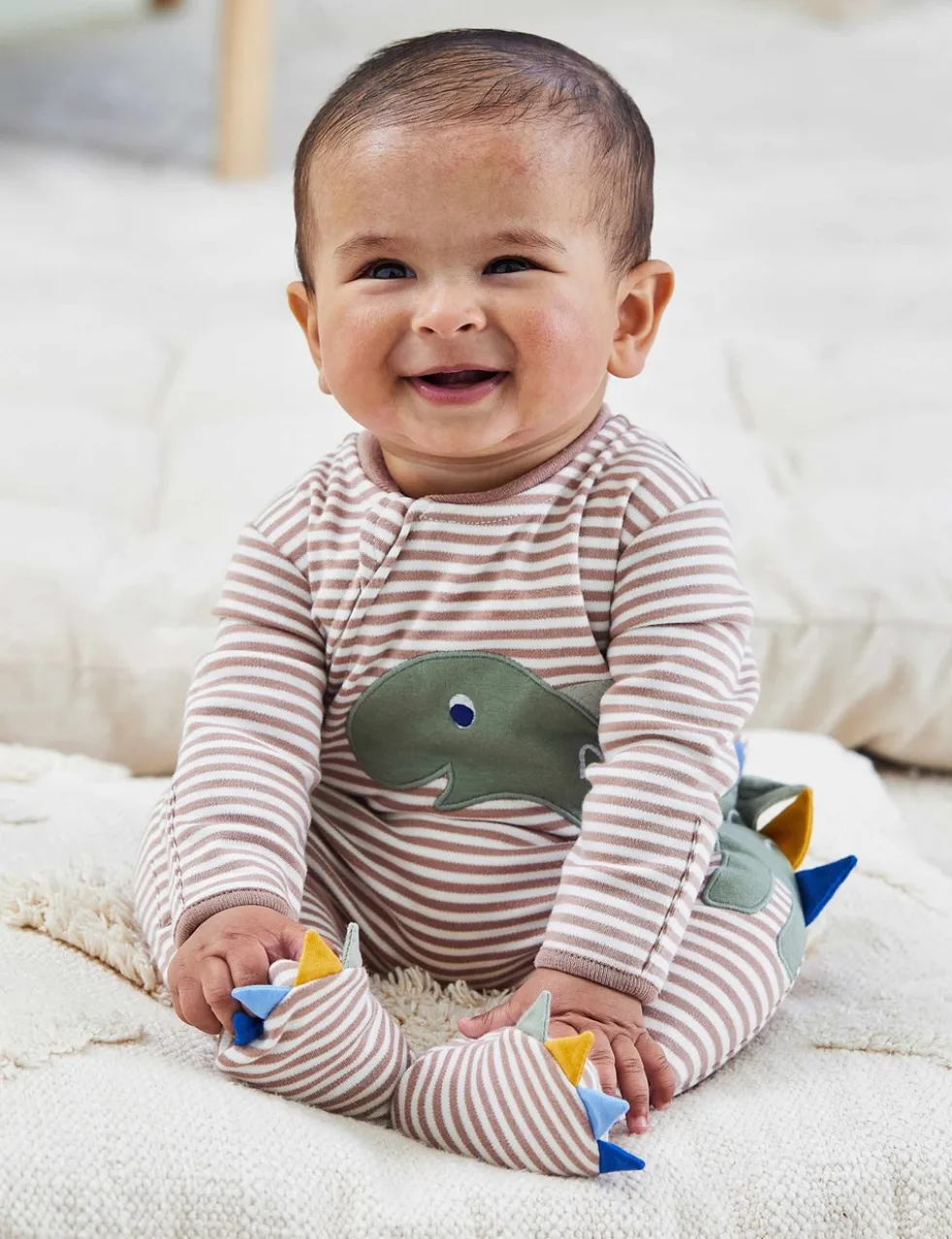 Pure Cotton Striped Dino Zip Sleepsuit (0-12 Mths)