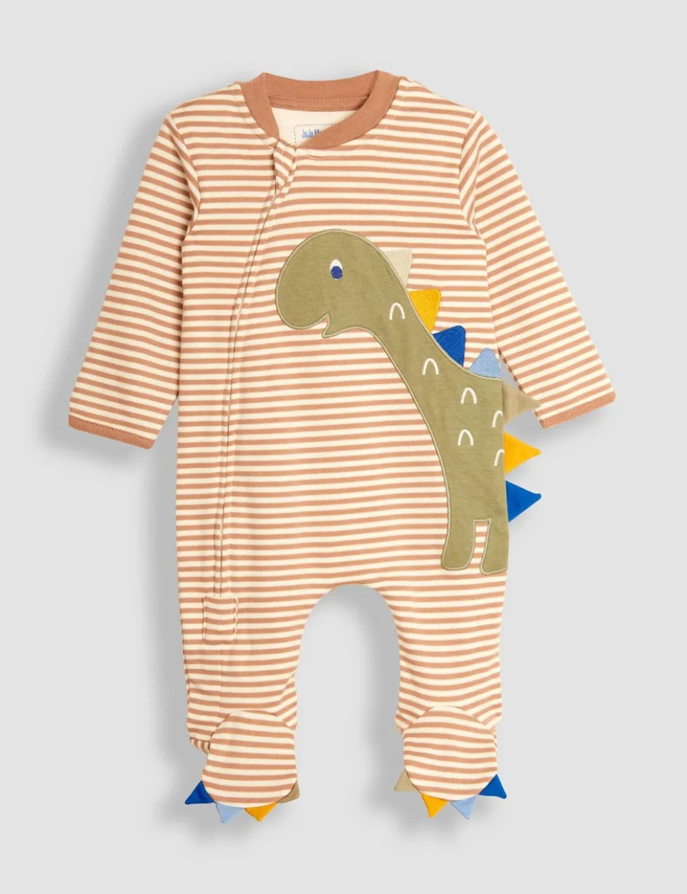 Pure Cotton Striped Dino Zip Sleepsuit (0-12 Mths)