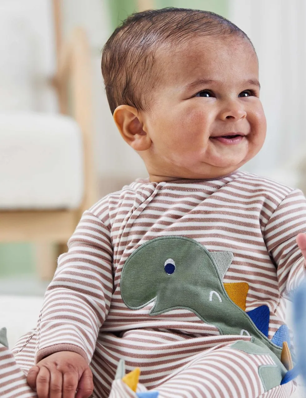 Pure Cotton Striped Dino Zip Sleepsuit (0-12 Mths)
