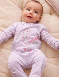 Pure Cotton Striped Dinosaur Sleepsuit (7lbs-18 Mths)