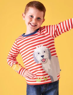 Pure Cotton Striped Dog Applique Top (1-10 Yrs)