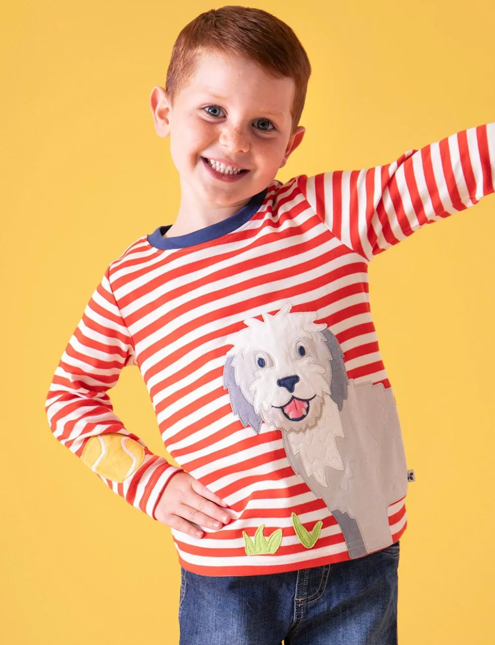 Pure Cotton Striped Dog Applique Top (1-10 Yrs)