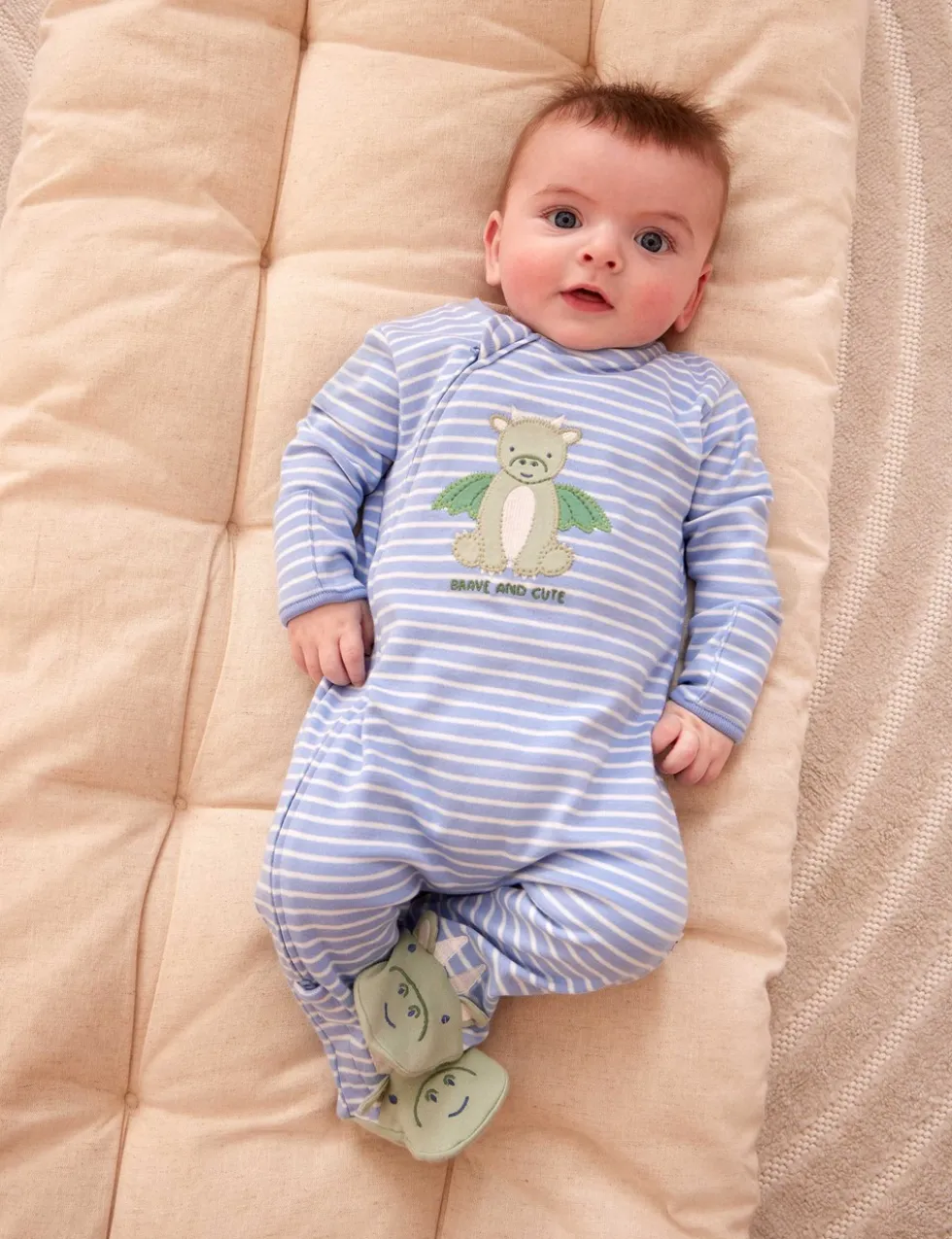 Pure Cotton Striped Dragon Sleepsuit (3-18 Mths)