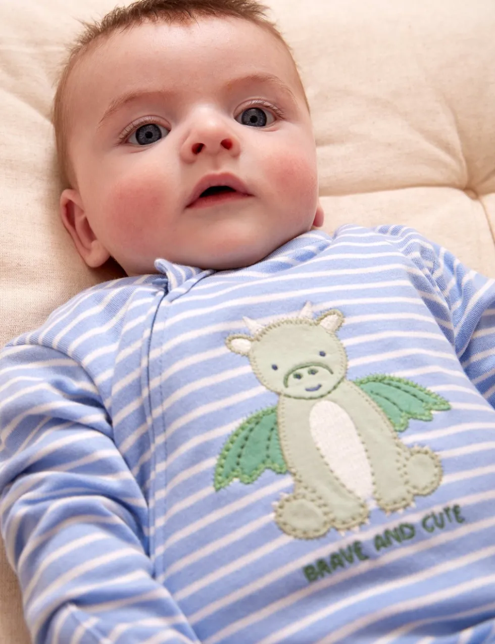 Pure Cotton Striped Dragon Sleepsuit (3-18 Mths)