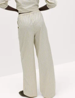 Pure Cotton Striped Drawstring Wide Leg Trousers