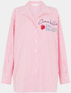 Pure Cotton Striped Embroidered Beach Shirt