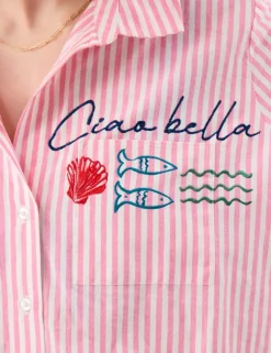Pure Cotton Striped Embroidered Beach Shirt