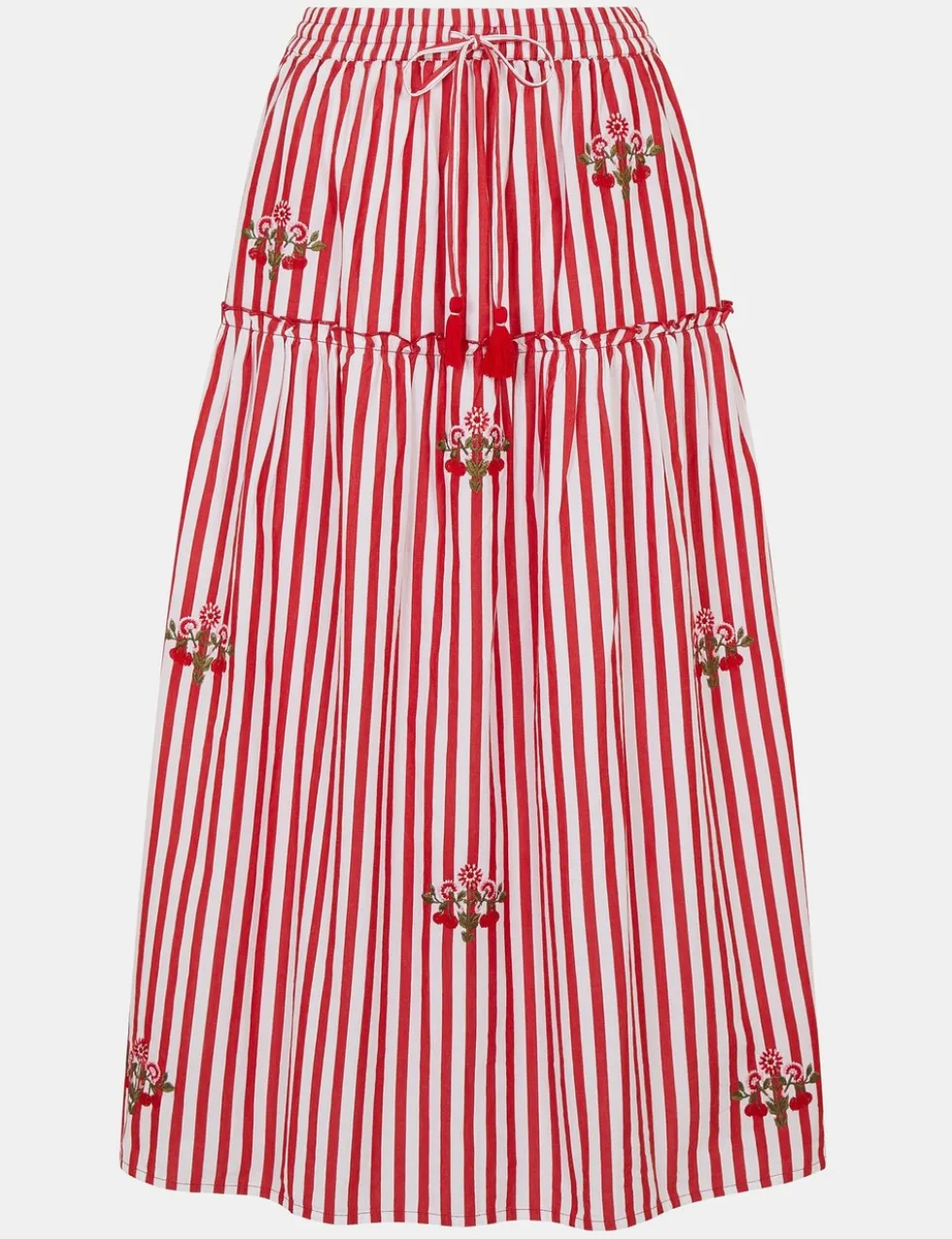 Pure Cotton Striped Embroidered Midi Skirt