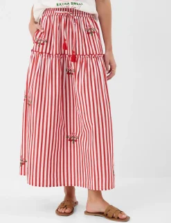 Pure Cotton Striped Embroidered Midi Skirt