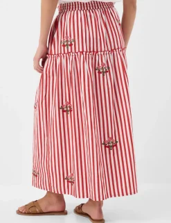 Pure Cotton Striped Embroidered Midi Skirt