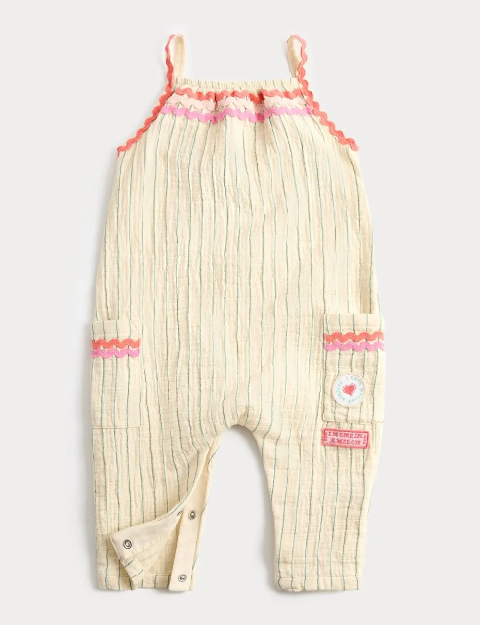Pure Cotton Striped Embroidered Romper (0-3 Yrs)