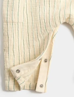 Pure Cotton Striped Embroidered Romper (0-3 Yrs)