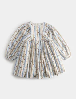 Pure Cotton Striped Floral Dress (1-8 Yrs)
