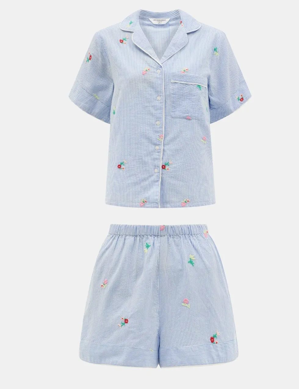 Pure Cotton Striped Floral Embroidery Pyjamas