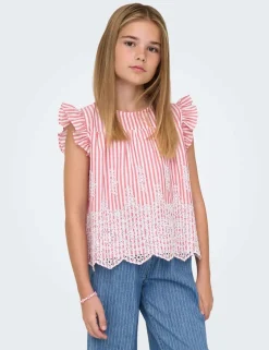 Pure Cotton Striped Frilly Sleeve Top (8-14 Yrs)