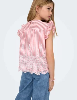 Pure Cotton Striped Frilly Sleeve Top (8-14 Yrs)