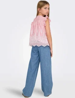 Pure Cotton Striped Frilly Sleeve Top (8-14 Yrs)