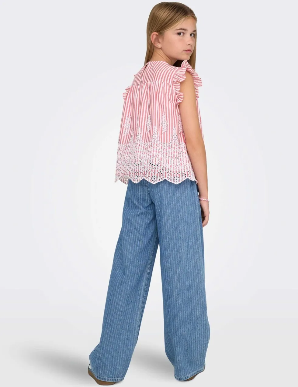 Pure Cotton Striped Frilly Sleeve Top (8-14 Yrs)