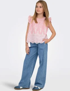 Pure Cotton Striped Frilly Sleeve Top (8-14 Yrs)