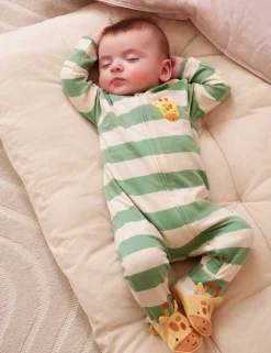 Pure Cotton Striped Giraffe Sleepsuit (7lbs-18 Mths)