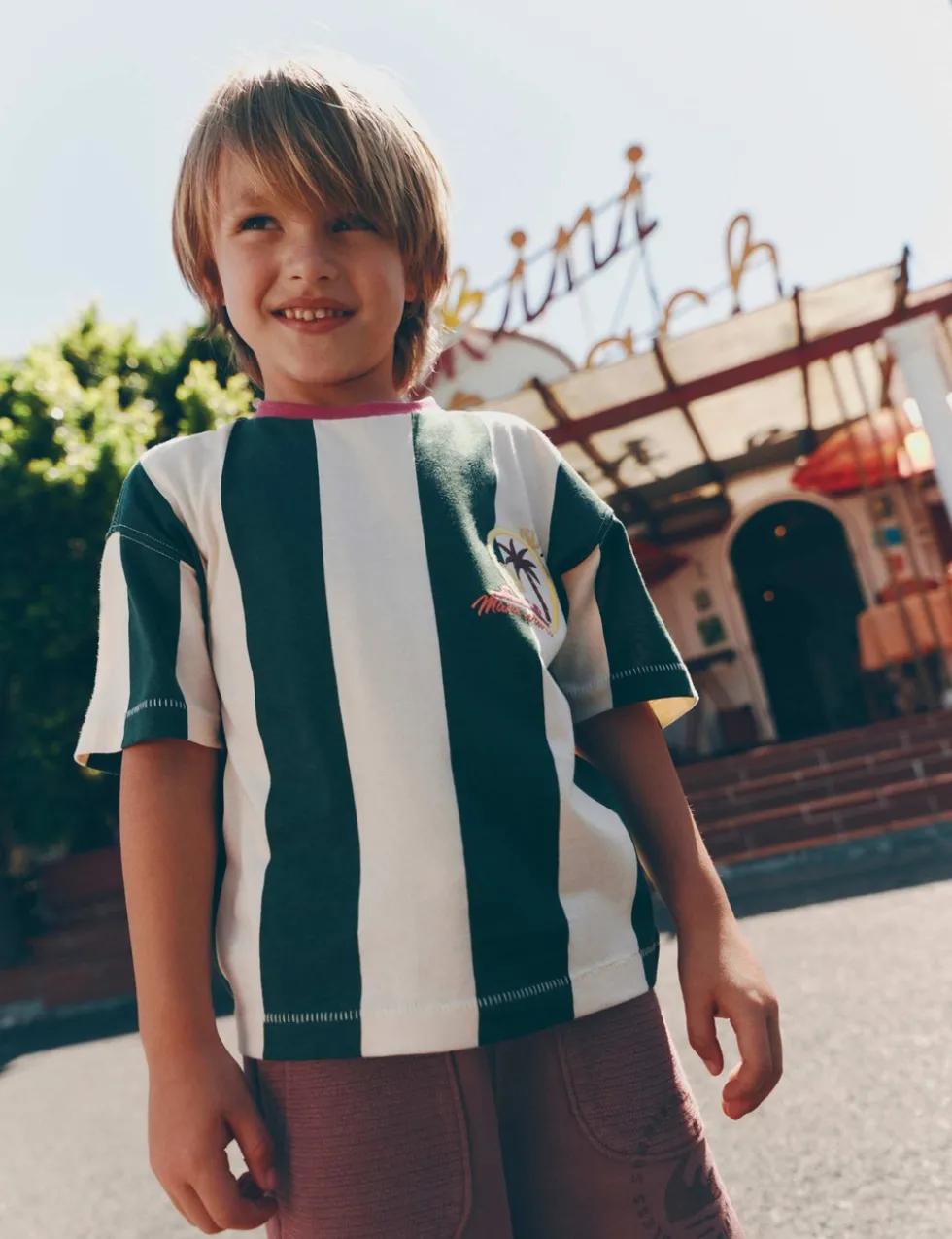 Pure Cotton Striped Graphic T-Shirt (2-8 Yrs)