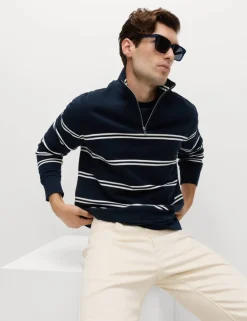 Pure Cotton Striped Half Zip Sweatshirt