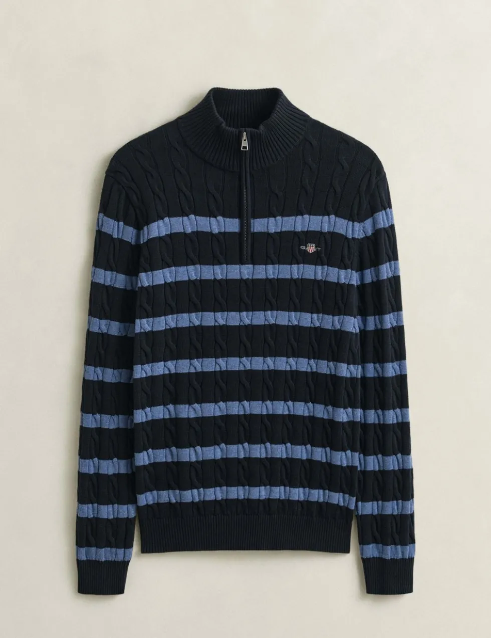 Pure Cotton Striped Half Zip Cable Jumper