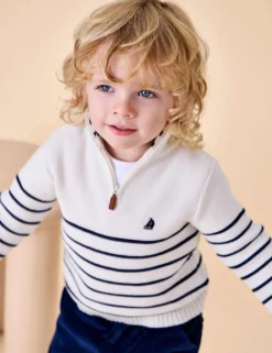Pure Cotton Striped Half Zip Jumper (6 Mths-9 Yrs)