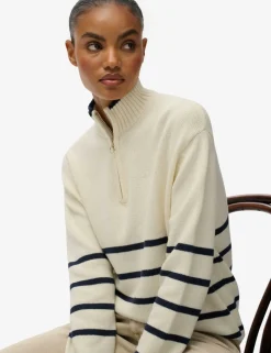 Pure Cotton Striped Half Zip Oversized Jumper